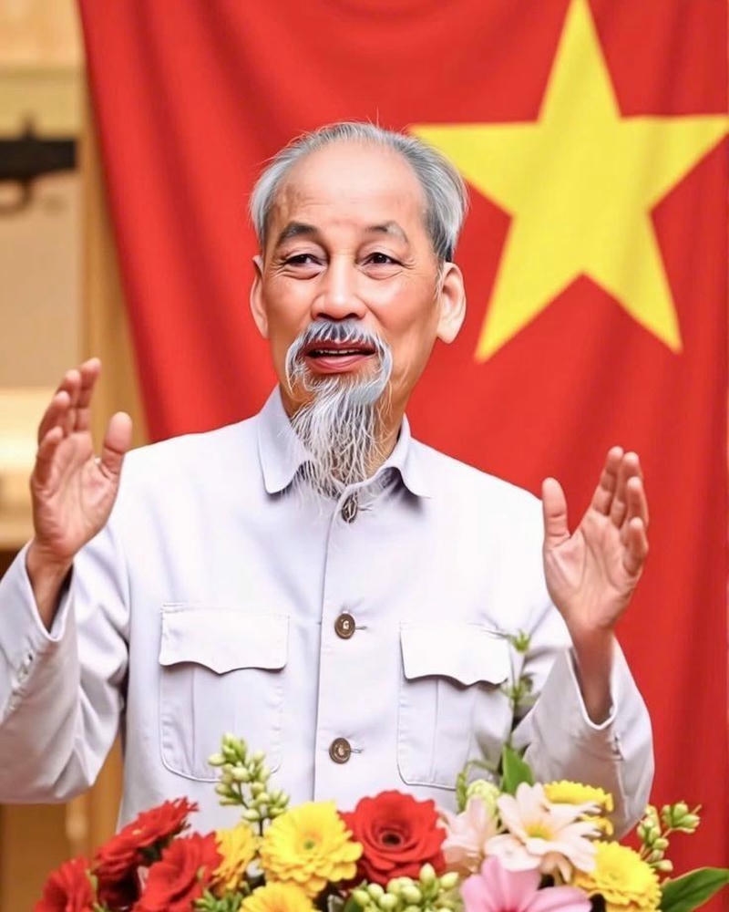 Ảnh Bác Hồ thể hiện ánh nhìn trầm tĩnh nhân hậu