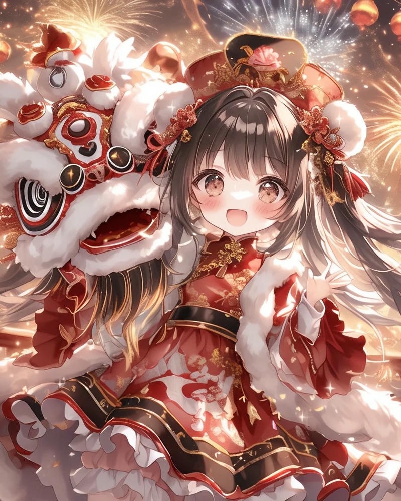 Ảnh tết chibi với đường nét hoạt hình dễ thương