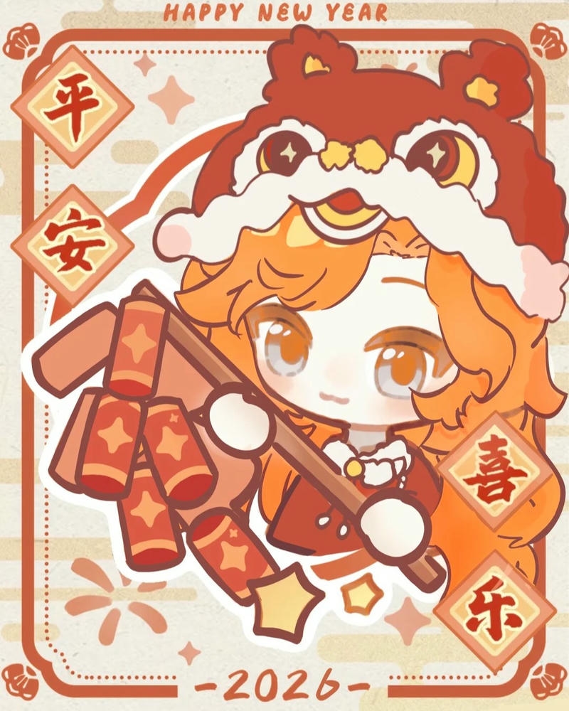Ảnh tết chibi với nét vẽ đáng yêu đầy màu sắc
