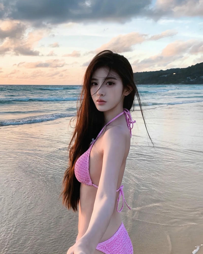 Gái xinh mặc pinky đi biển mang nét đẹp cuốn hút