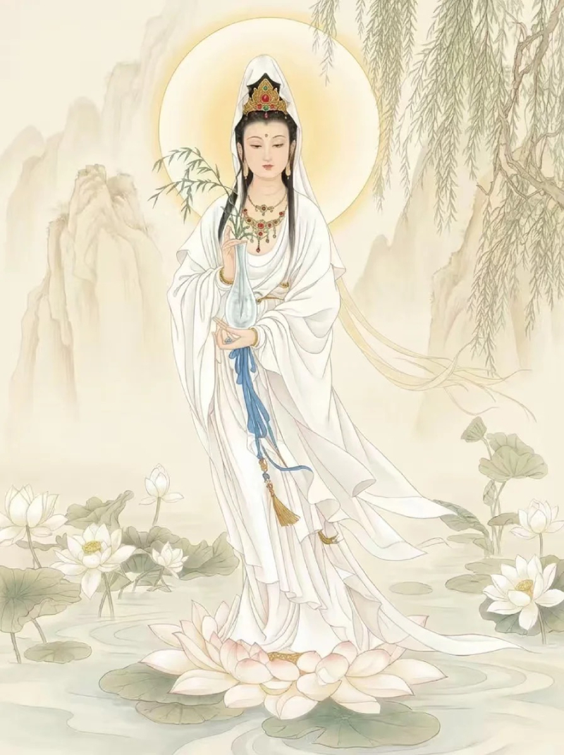 hình Quan Thế Âm Bồ Tát giữa hoa sen