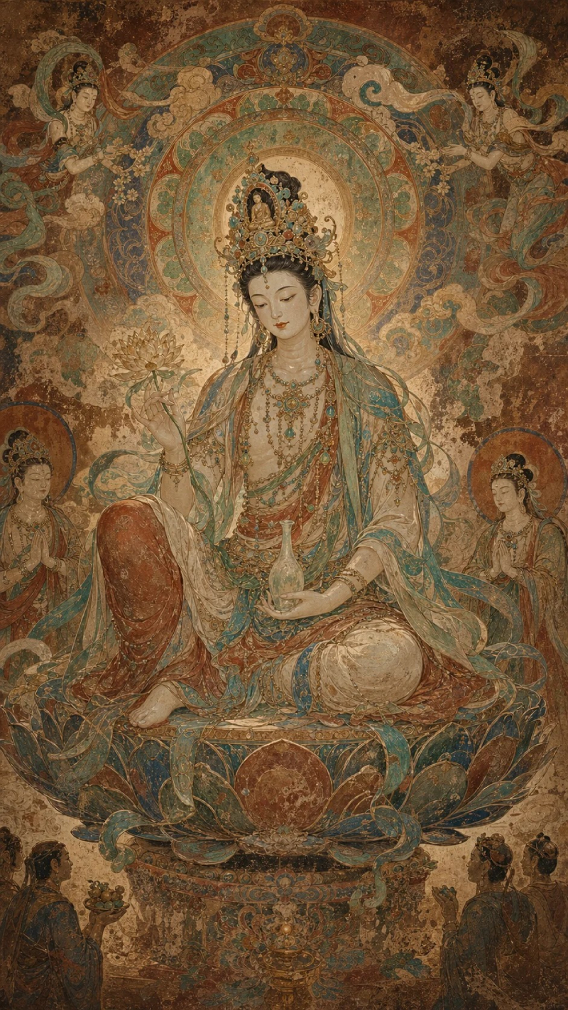 hình ảnh Quan Âm Bồ Tát trên đài sen