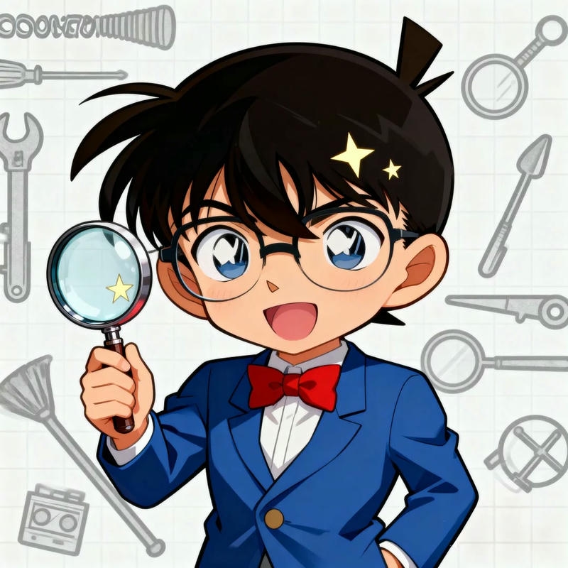 Ảnh Conan cầm kính lúp tìm manh mối vụ án bí ẩn hóc búa