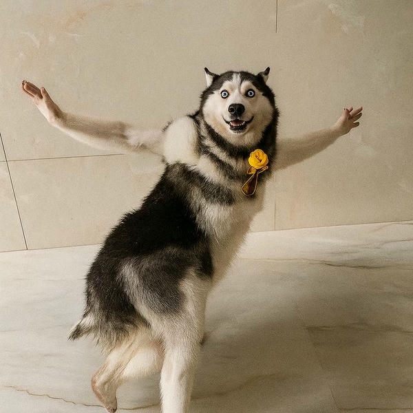 Con chó meme thể hiện dáng vẻ vui nhộn và đáng yêu