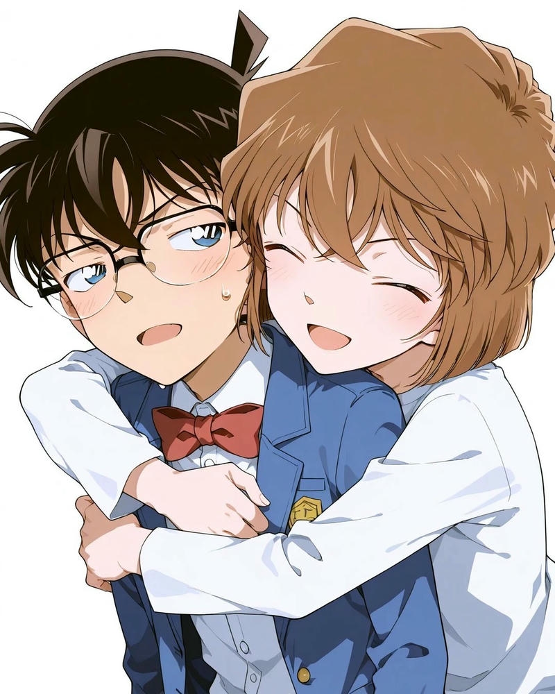 Haibara ôm chặt Conan từ phía sau tình cảm dễ thương cảm động