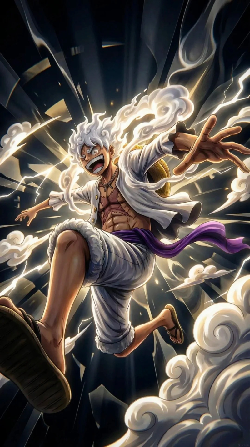 hình ảnh Luffy Gear 5 chiến đấu